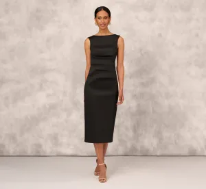 Sleeveless Mikado Ankle-Length Dress With Pleated Details In Black