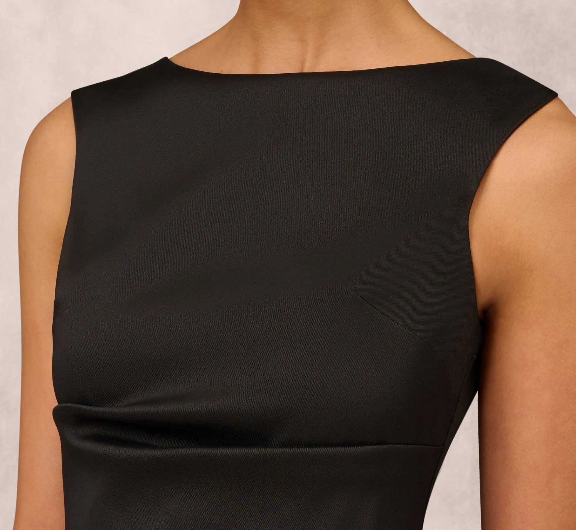 Sleeveless Mikado Ankle-Length Dress With Pleated Details In Black