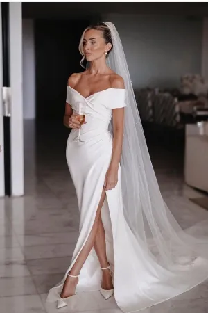 Slim Fit Off-the-shoulder Bridal Dress with Split Side