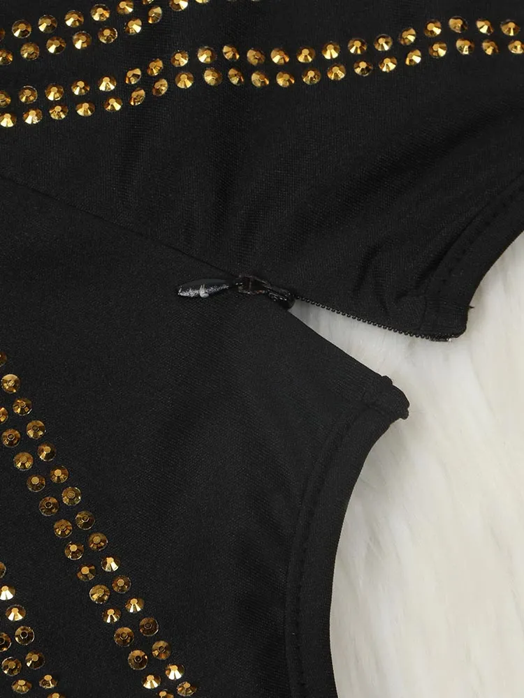 Slit Hot Drill O Neck Dresses