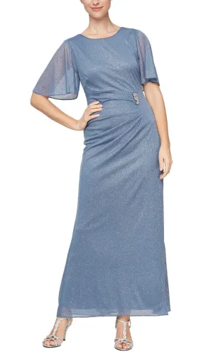 SLNY 9133153 - Scoop Neck Ruched Glitter Formal Dress