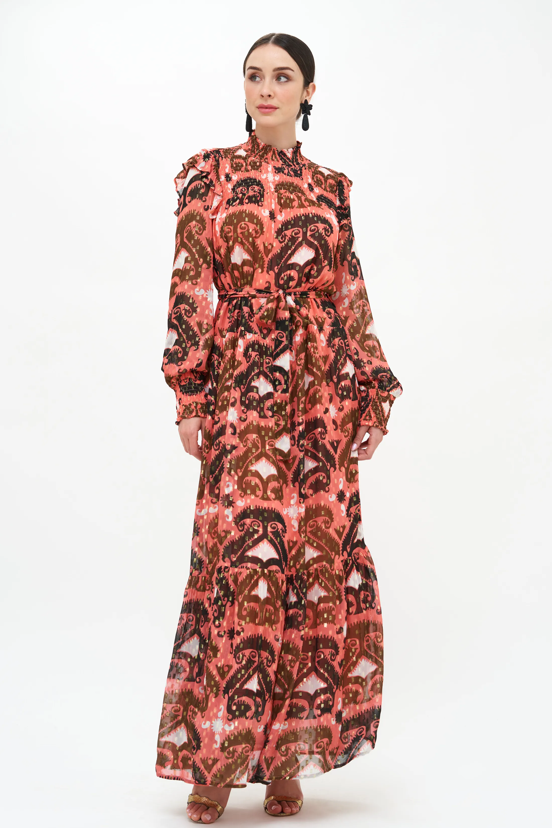 Smocked Neck Maxi- Uzbek Brick