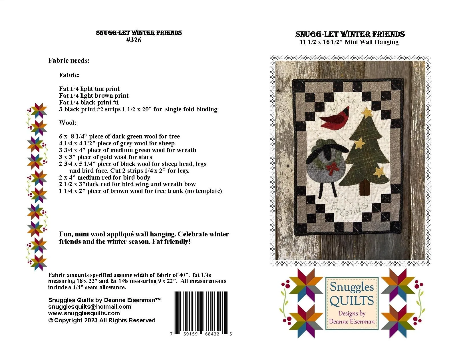 Snugg-let Winter Friends PDF- Mini Wool Applique Pattern