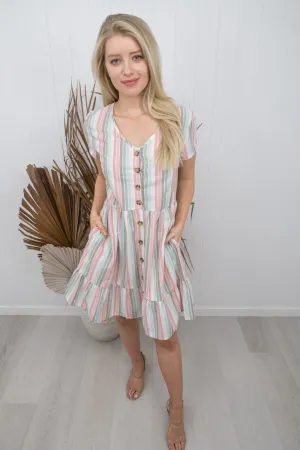 Soho Dress- white/mint/blush