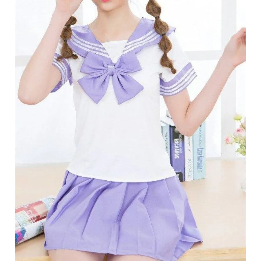 Solid Beautiful Sailor Stripe Top Pleated Skirt School Uniforms J40107