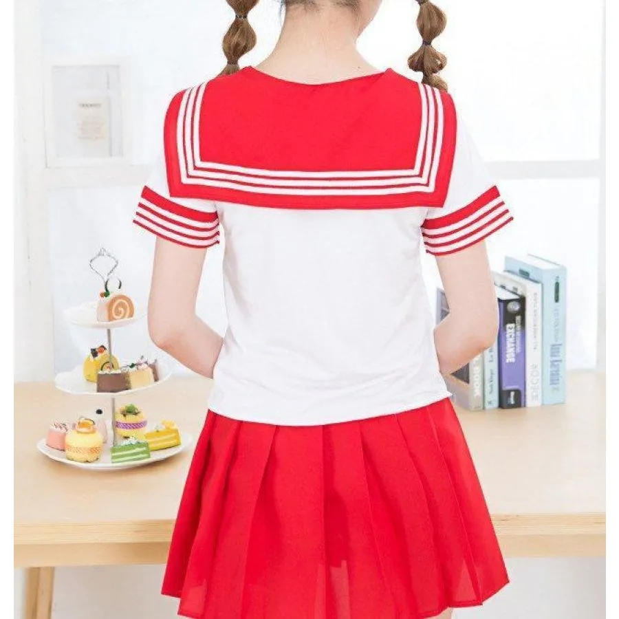 Solid Beautiful Sailor Stripe Top Pleated Skirt School Uniforms J40107