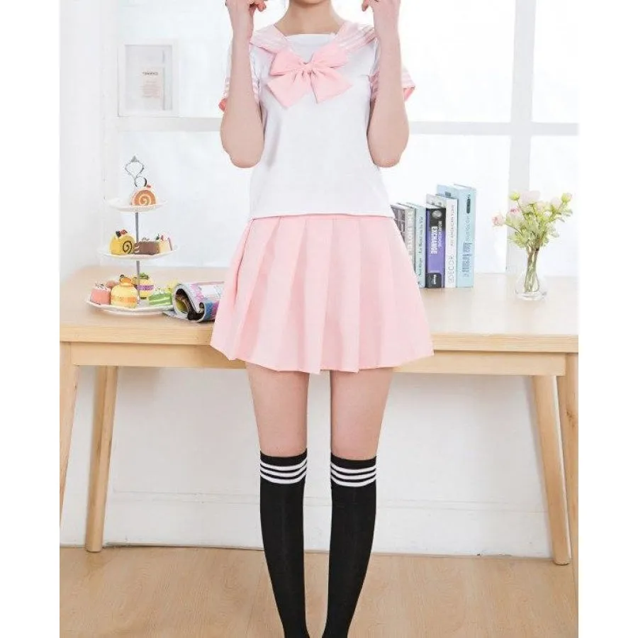 Solid Beautiful Sailor Stripe Top Pleated Skirt School Uniforms J40107