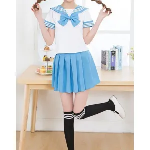Solid Beautiful Sailor Stripe Top Pleated Skirt School Uniforms J40107