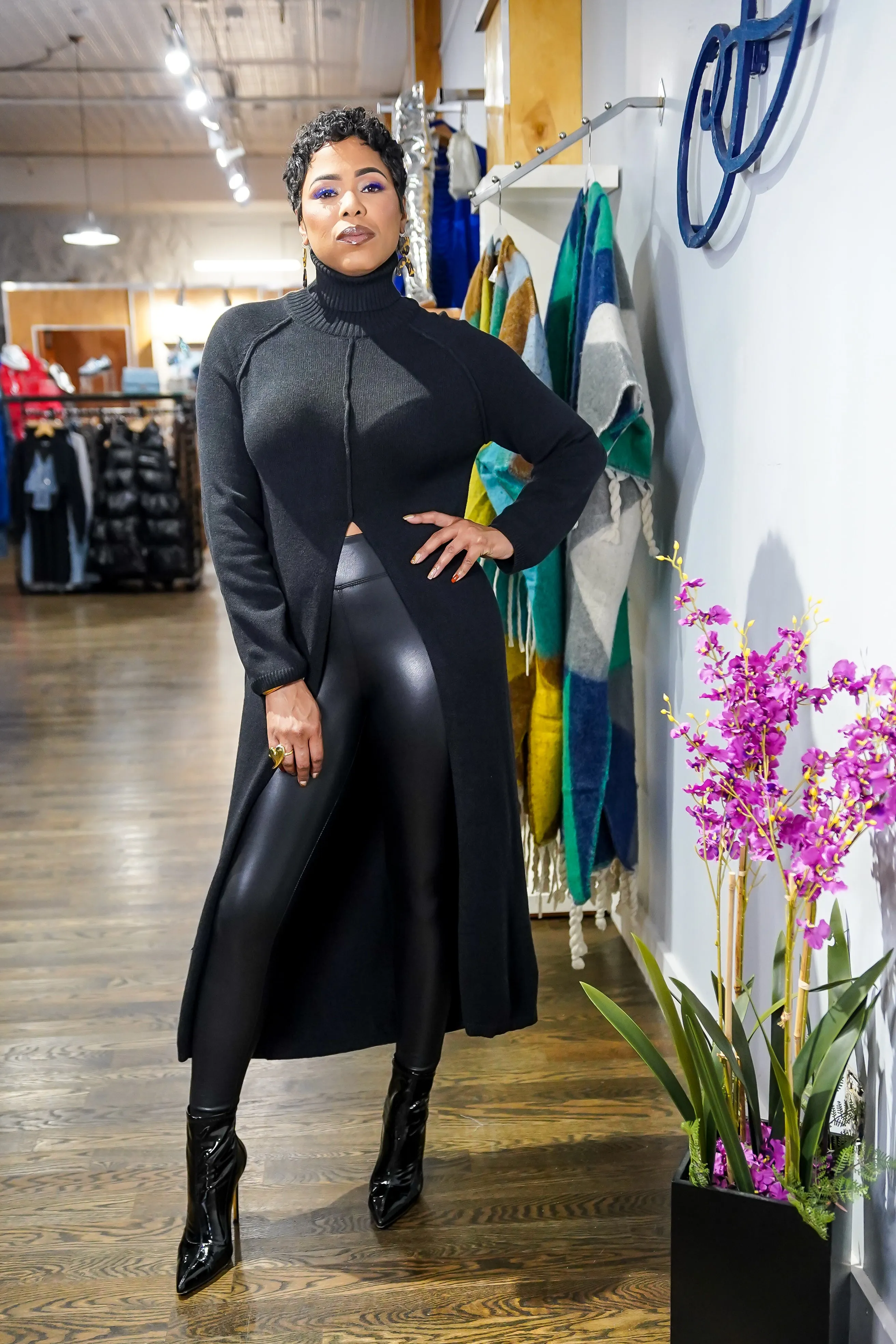 Split it Open Turtleneck Long Top (Mustard)