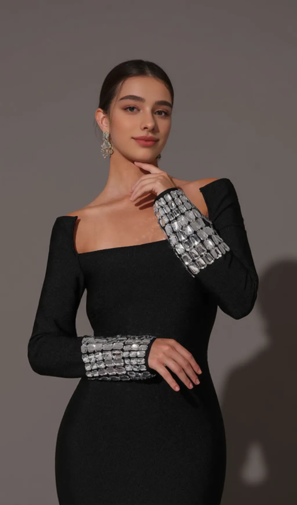square neck diamond tight bandage maxi dress in black