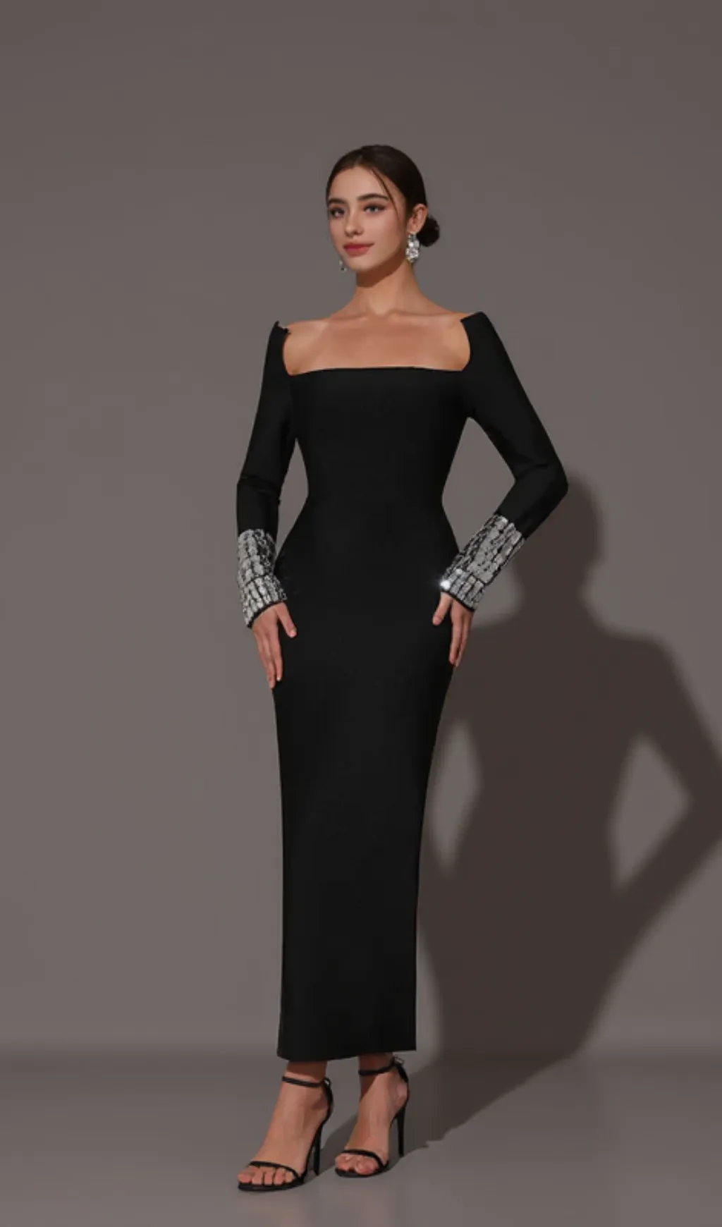 square neck diamond tight bandage maxi dress in black