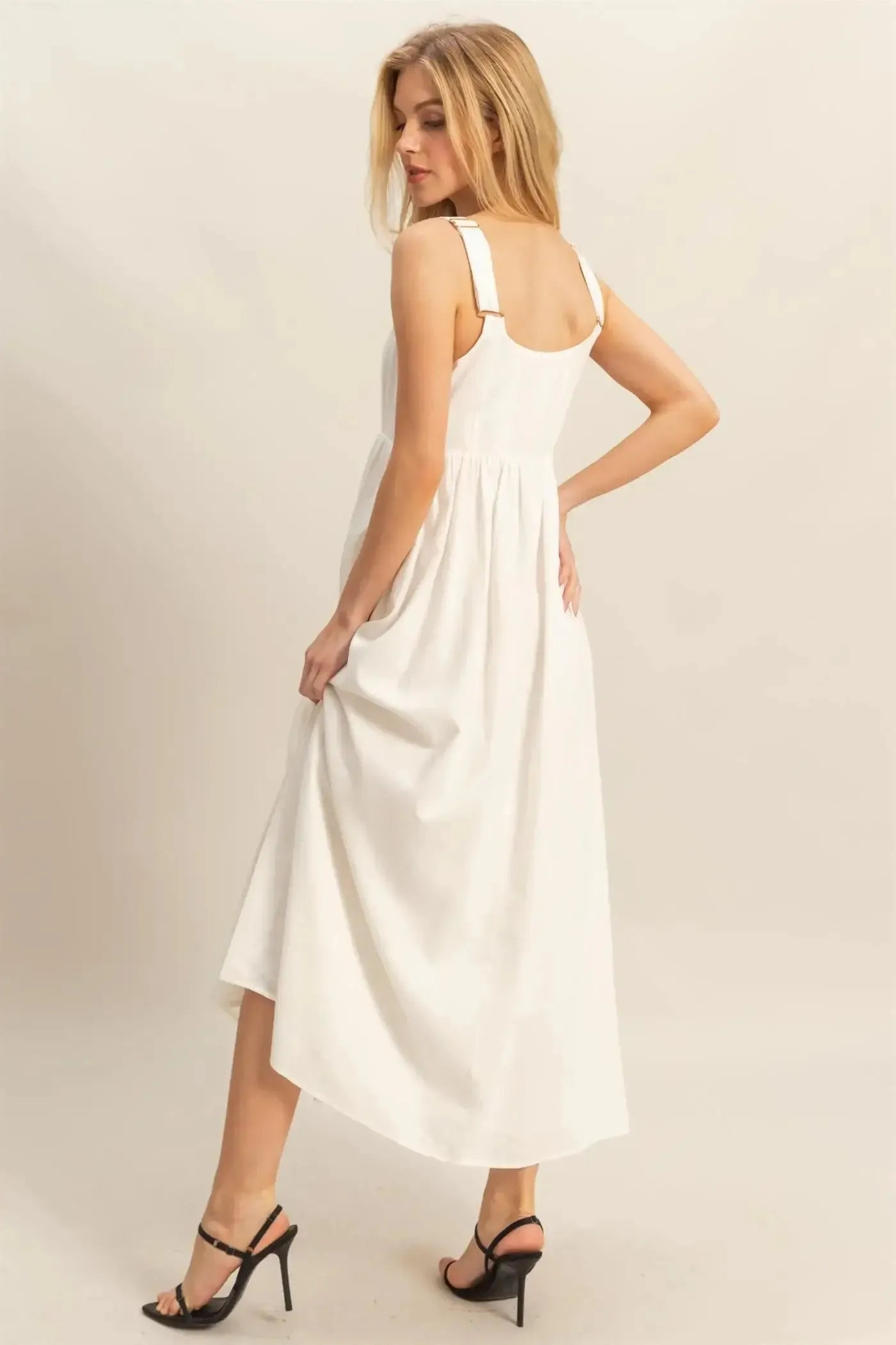 SQUARE NECK FLARE MIDI DRESS