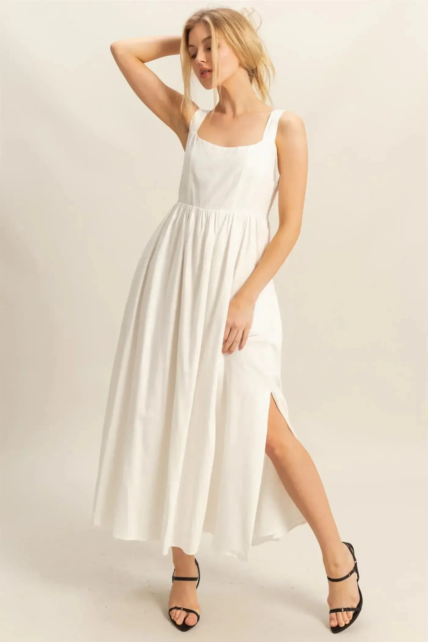 SQUARE NECK FLARE MIDI DRESS