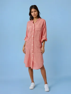 St. Barts Cotton Striped Shirt Dress-Orange- Made in Italy