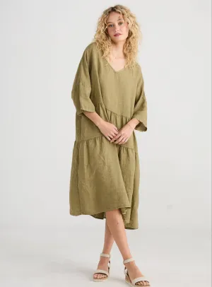 Stella linen dress. Pale Olive