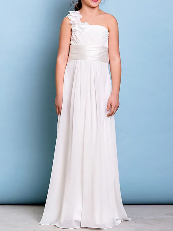 Strapless Chiffon Sleeveless Floor Length A-line Flowers Kids Party Dresses