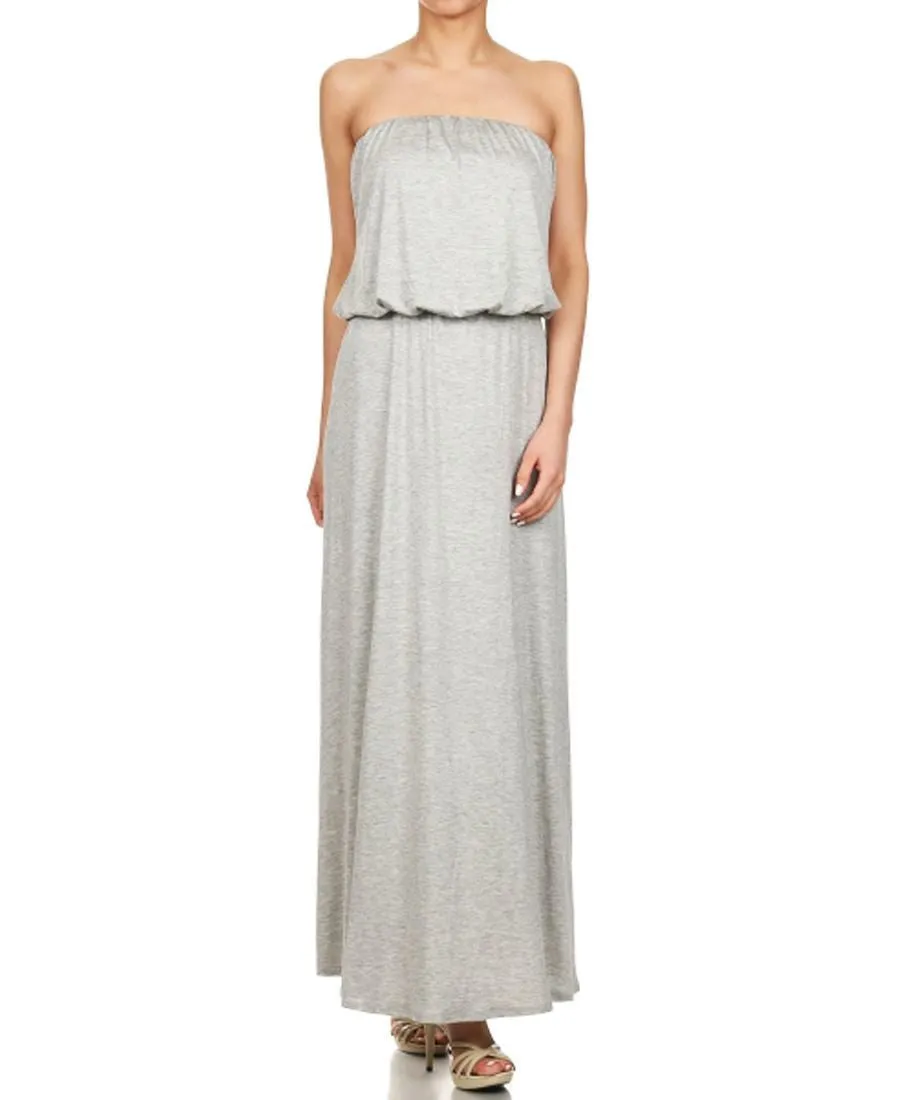 Strapless Elastic Waist Maxi Dress Light Gray