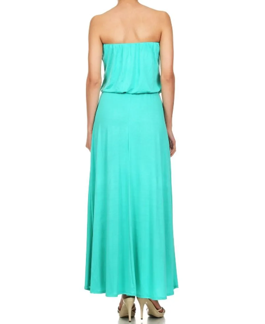 Strapless Elastic Waist Maxi Dress Light Gray