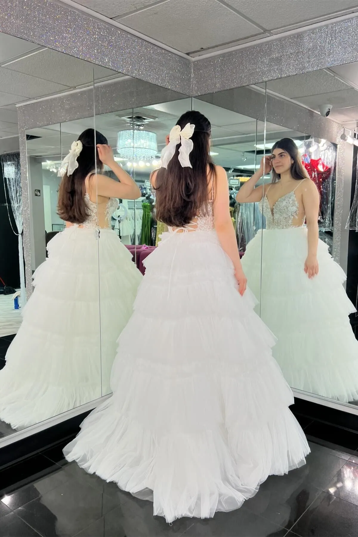 Straps Tulle Ruffle Long Formal Dress