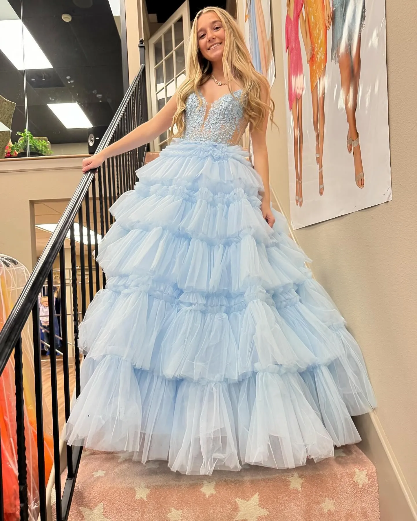 Straps Tulle Ruffle Long Formal Dress
