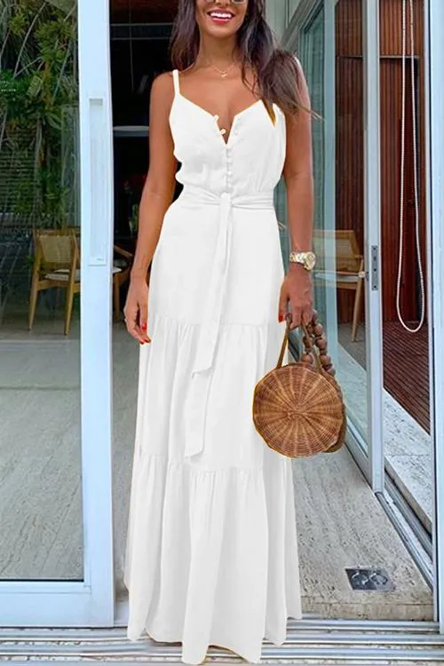 Stunncal Button Belted Slip Maxi Dress
