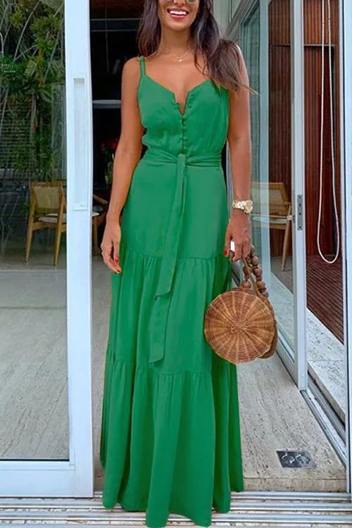 Stunncal Button Belted Slip Maxi Dress