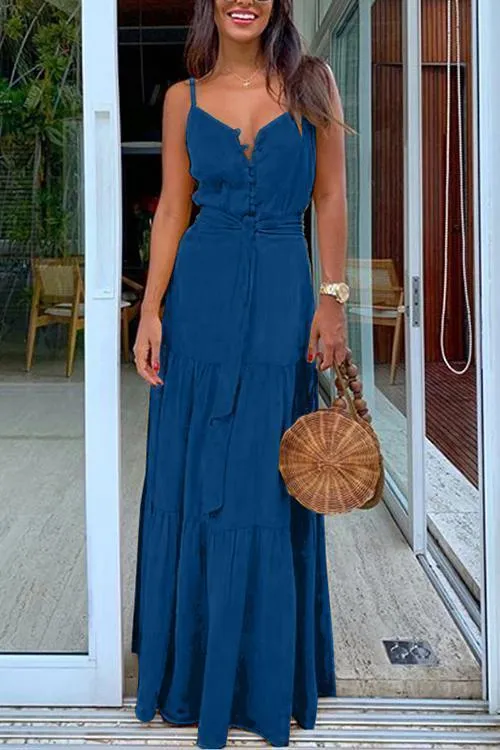 Stunncal Button Belted Slip Maxi Dress