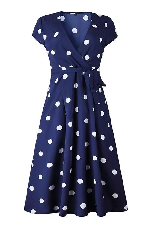 Stunncal Dot Print V Neck Sleeveless Dress