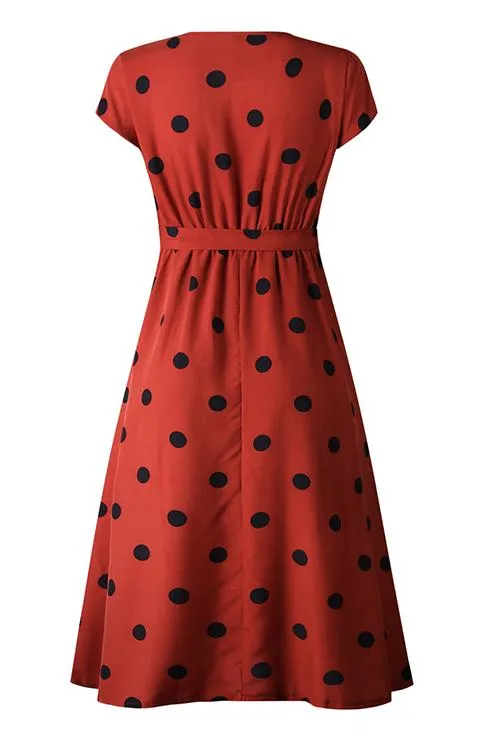 Stunncal Dot Print V Neck Sleeveless Dress