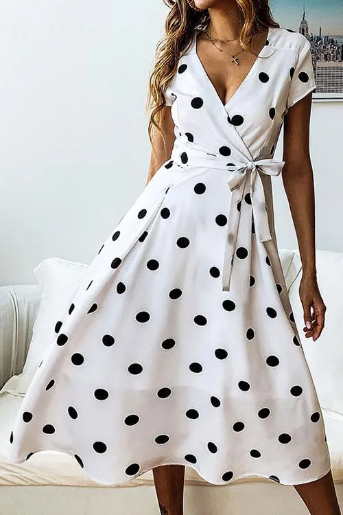 Stunncal Dot Print V Neck Sleeveless Dress