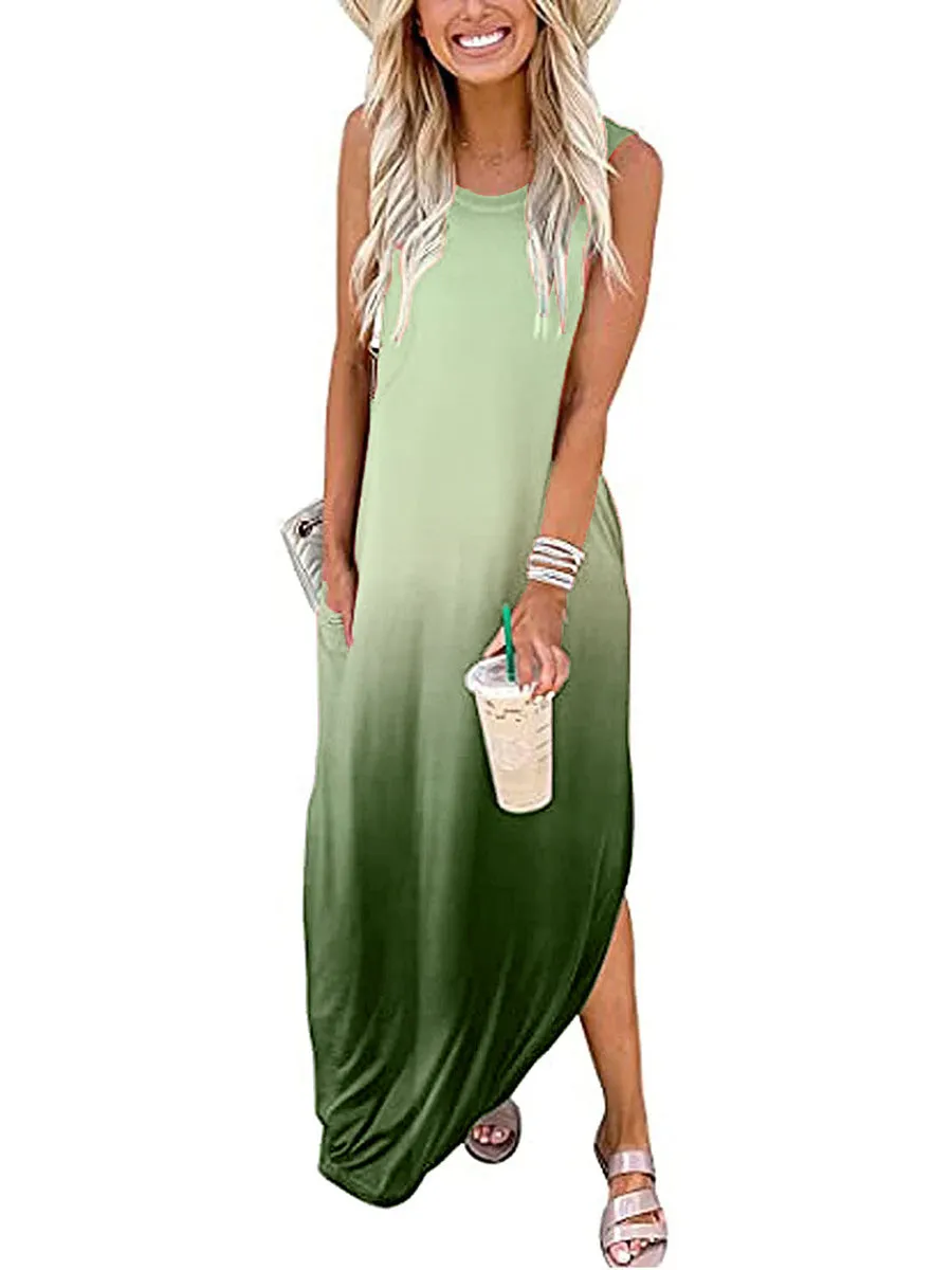 Stunncal Round Neck Sleeveless Gradient Color Dress