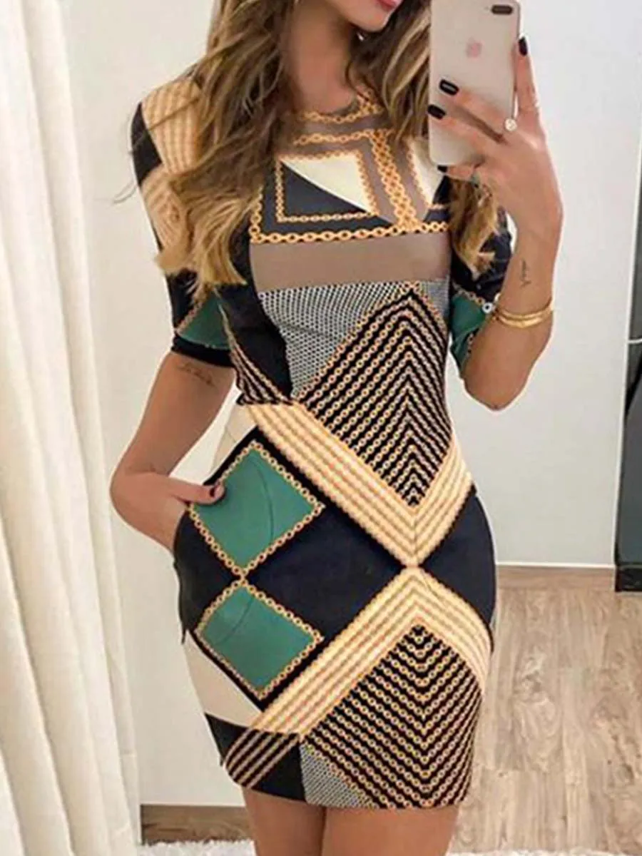 Stunncal Slim Printed Dress With Pocket