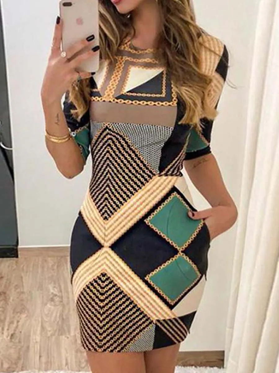 Stunncal Slim Printed Dress With Pocket
