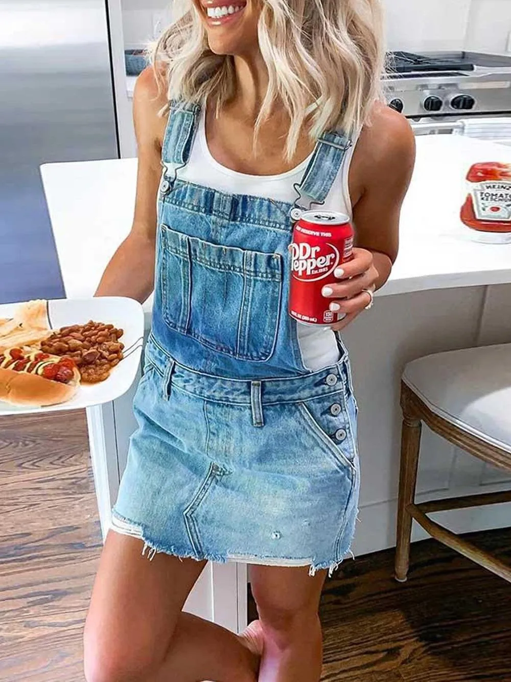 Stunncal Solid Color Denim Skirt