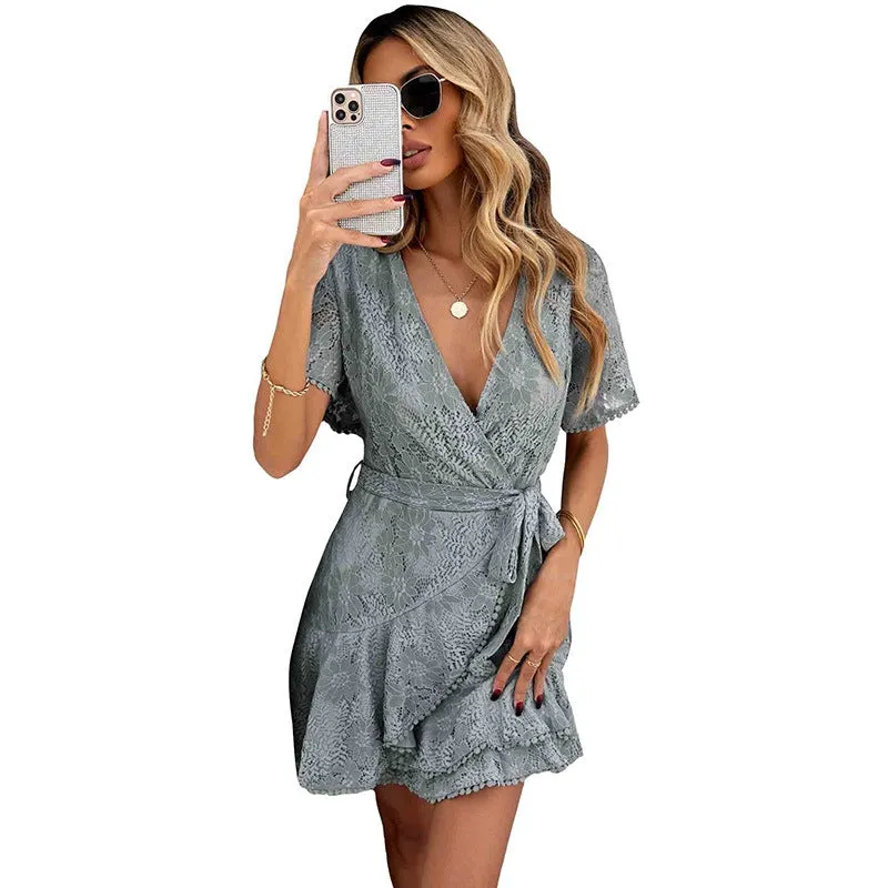 Stunncal V-Neck Belt Floral Dress