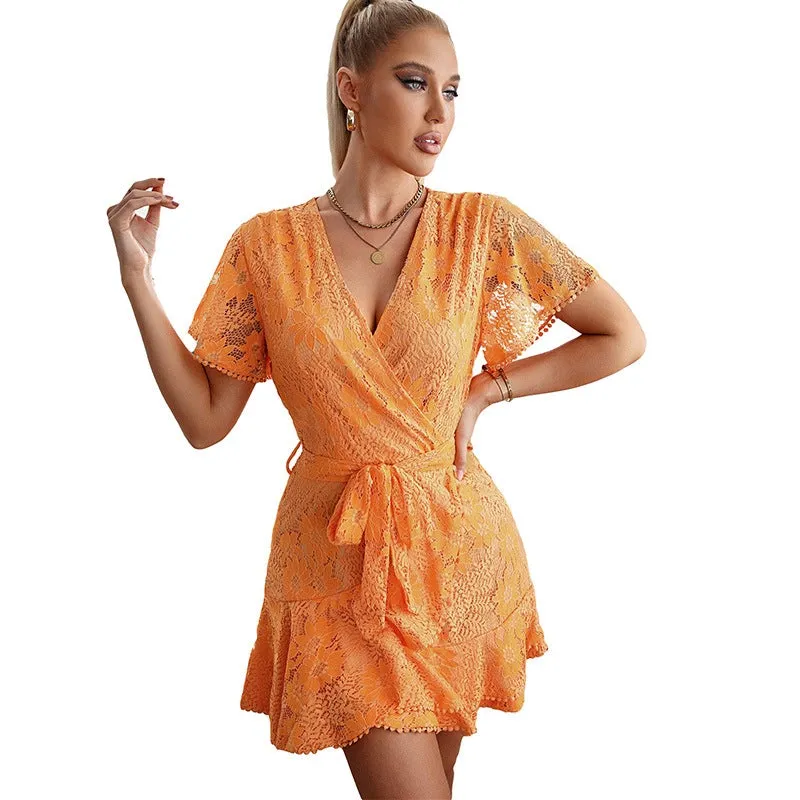 Stunncal V-Neck Belt Floral Dress