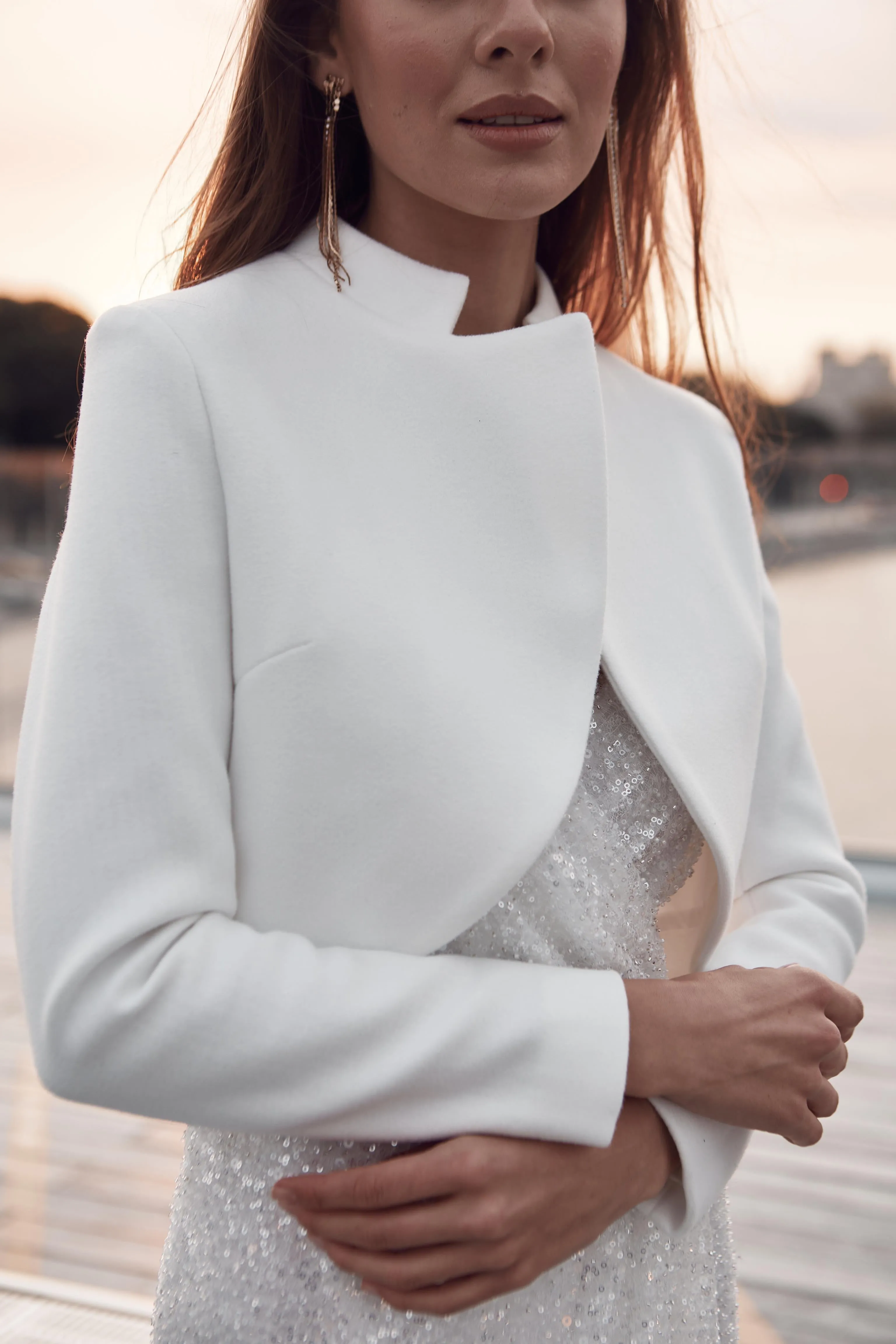 Stylish bridal coat with collar