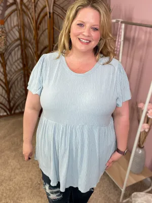 Summer Air Babydoll Top - Gauzy Gray Blue