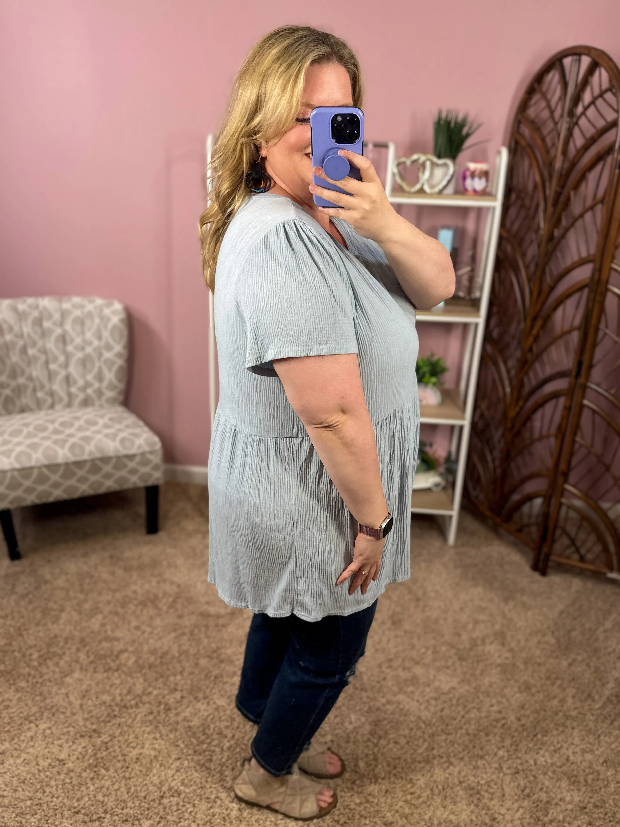 Summer Air Babydoll Top - Gauzy Gray Blue