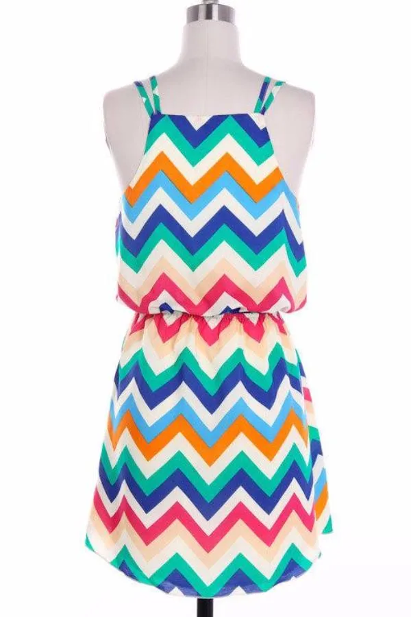 Summer Dress with Bright Color Zigzag Pattern