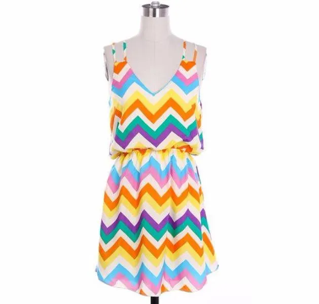 Summer Dress with Bright Color Zigzag Pattern