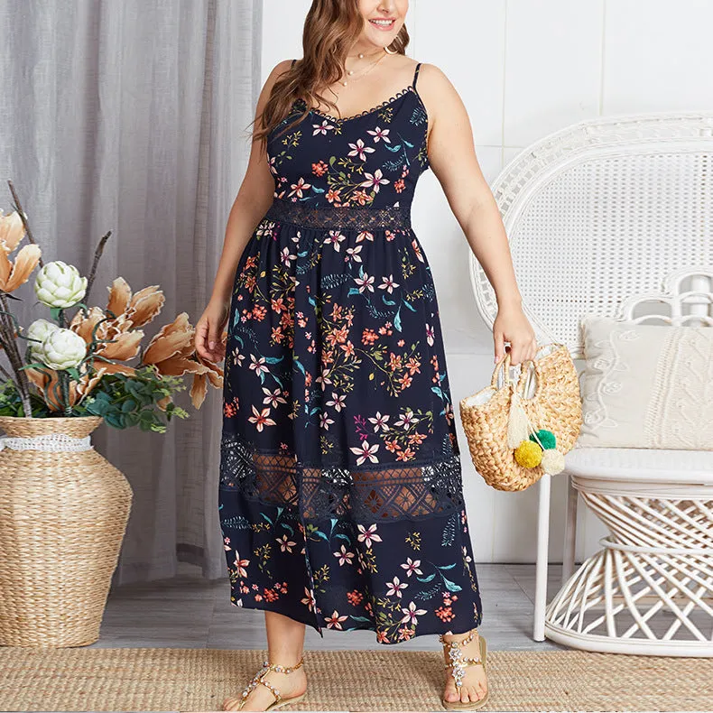 Summer Large Size Sling Print Dress