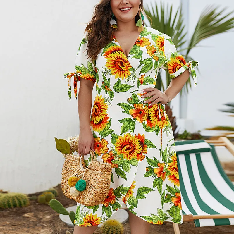 Summer New Print Short-sleeved Large Size Dress