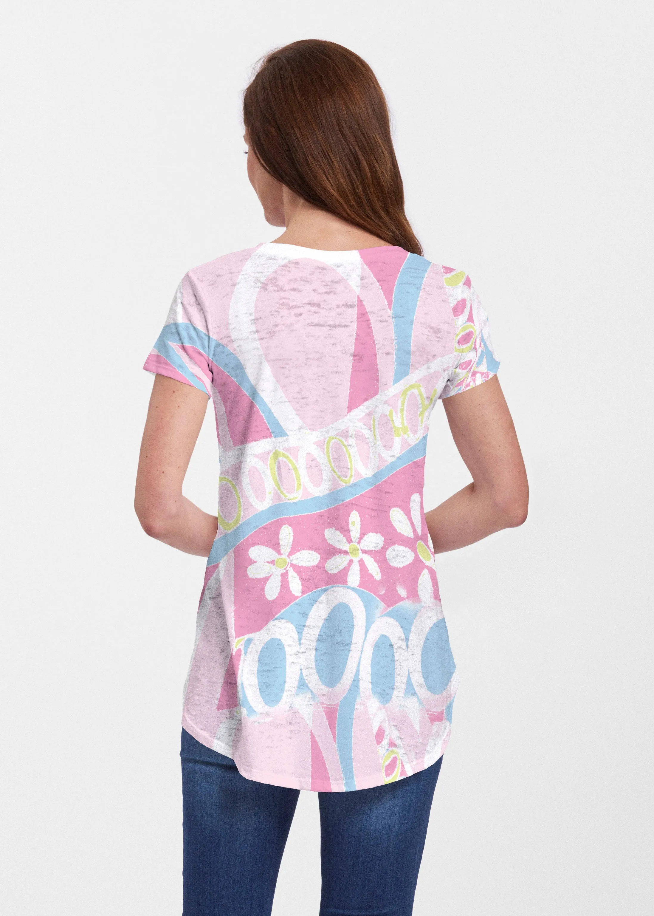Summer O"S (8140) ~ Short Sleeve Scoop Neck Flowy Tunic