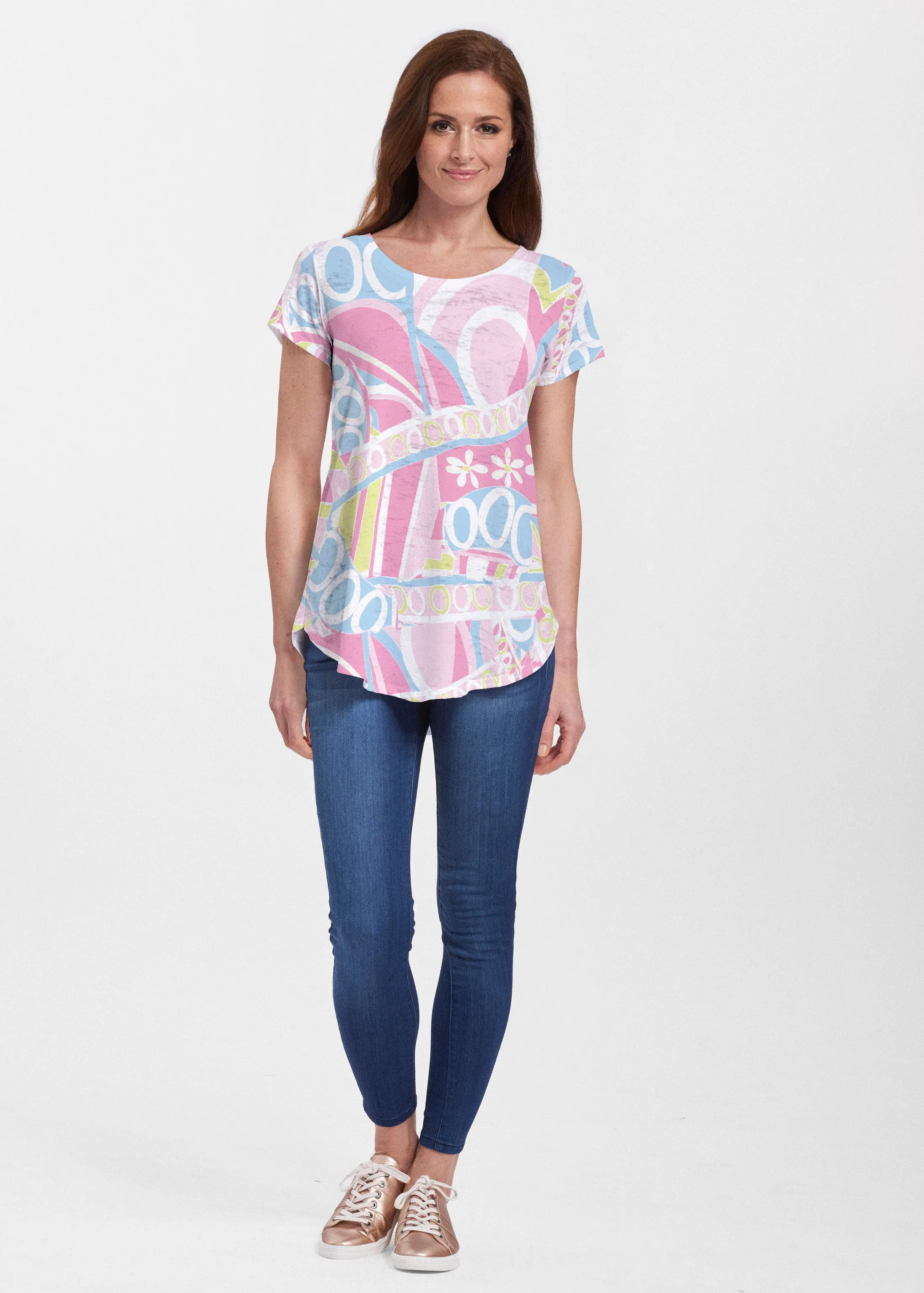 Summer O"S (8140) ~ Short Sleeve Scoop Neck Flowy Tunic