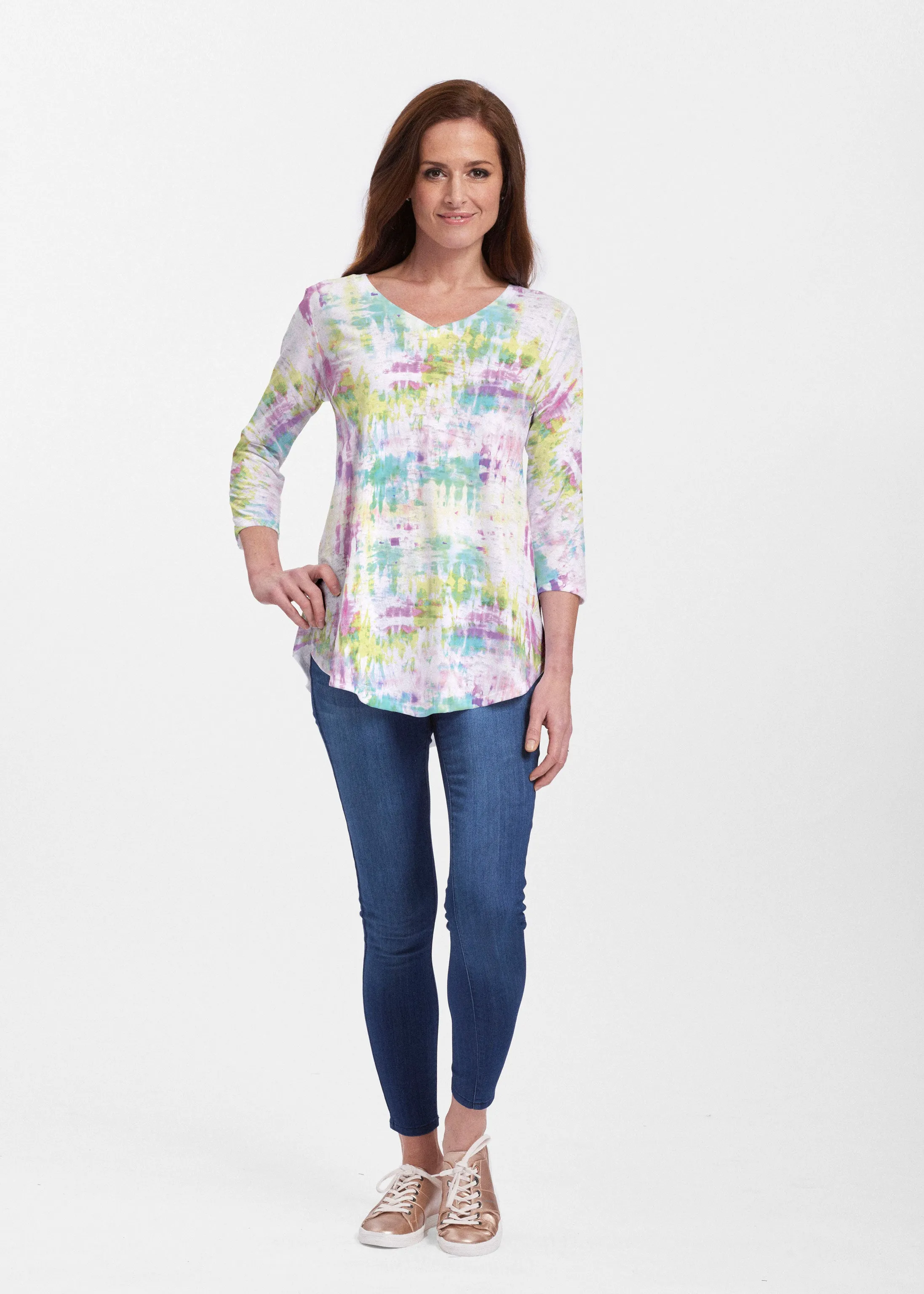 Summer Tie Dye (7878) ~ V-neck Flowy Tunic