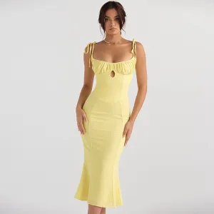 Summer Women Spaghetti Strap Mermaid Dress Lady Sexy Sleeveless Backless Solid Color Sheath Mermaid Dress Vestidos SS205