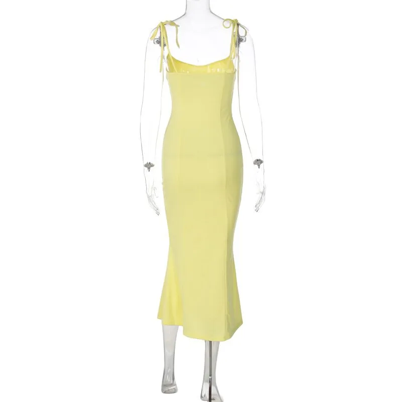 Summer Women Spaghetti Strap Mermaid Dress Lady Sexy Sleeveless Backless Solid Color Sheath Mermaid Dress Vestidos SS205