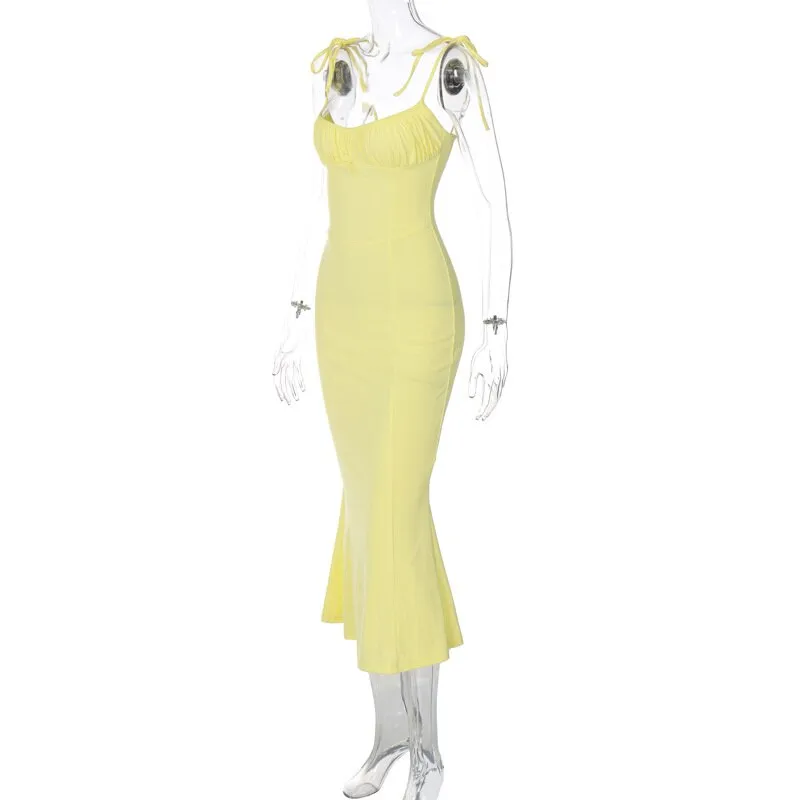 Summer Women Spaghetti Strap Mermaid Dress Lady Sexy Sleeveless Backless Solid Color Sheath Mermaid Dress Vestidos SS205