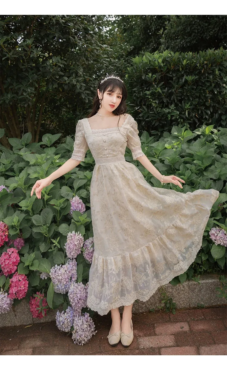 Sweet Soft Girl A Line Dress Summer Lace